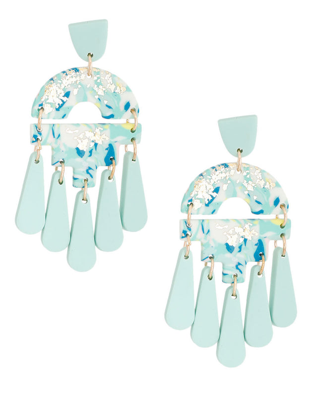 Turquoise Marbled Clay Teardrop Earrings