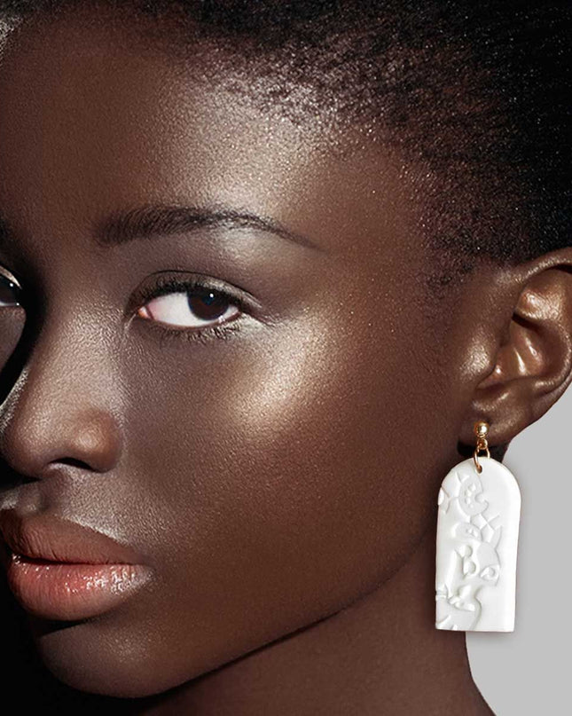 White Clay Rounded Rectangle Bridal Earrings