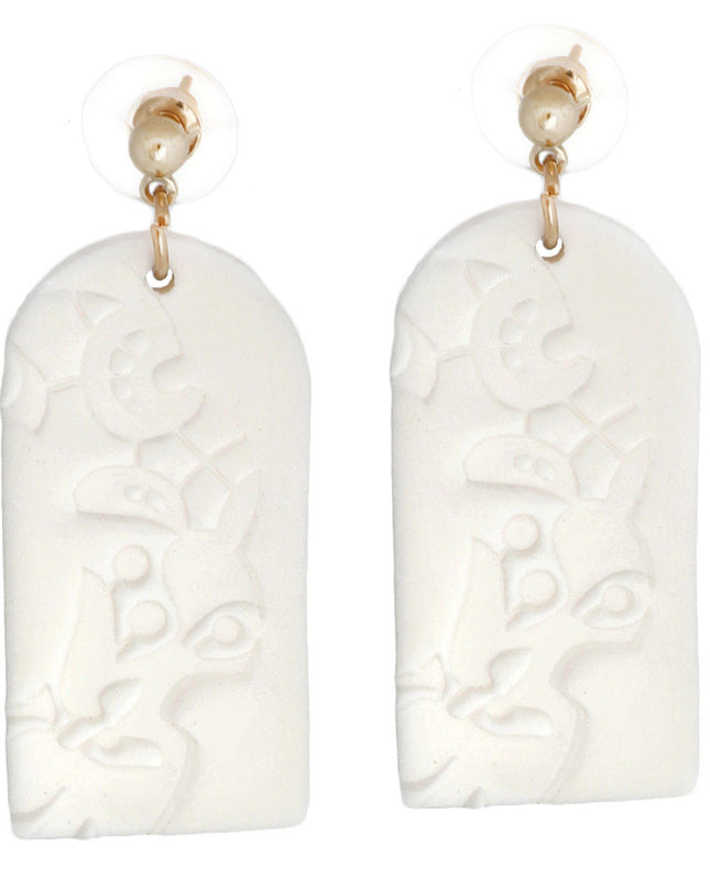 White Clay Rounded Rectangle Bridal Earrings