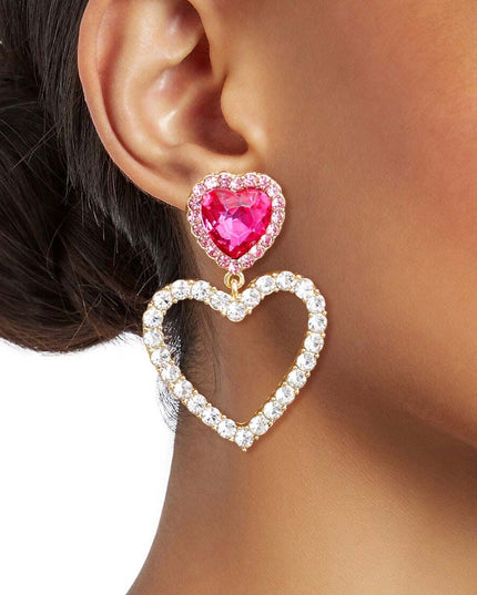 Gold Pink Cutout Heart Earrings
