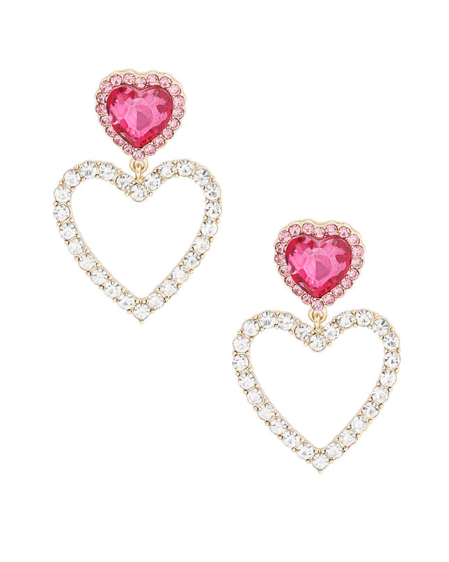 Gold Pink Cutout Heart Earrings