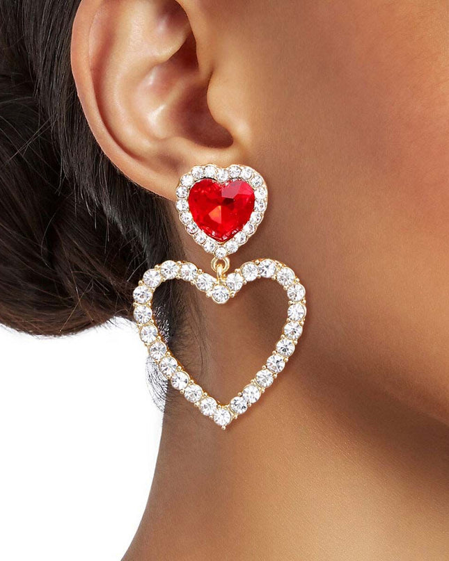 Gold Red Cutout Heart Earrings