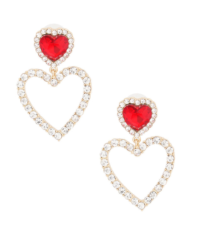 Gold Red Cutout Heart Earrings