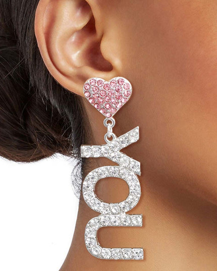 Pink Silver LOVE YOU Earrings