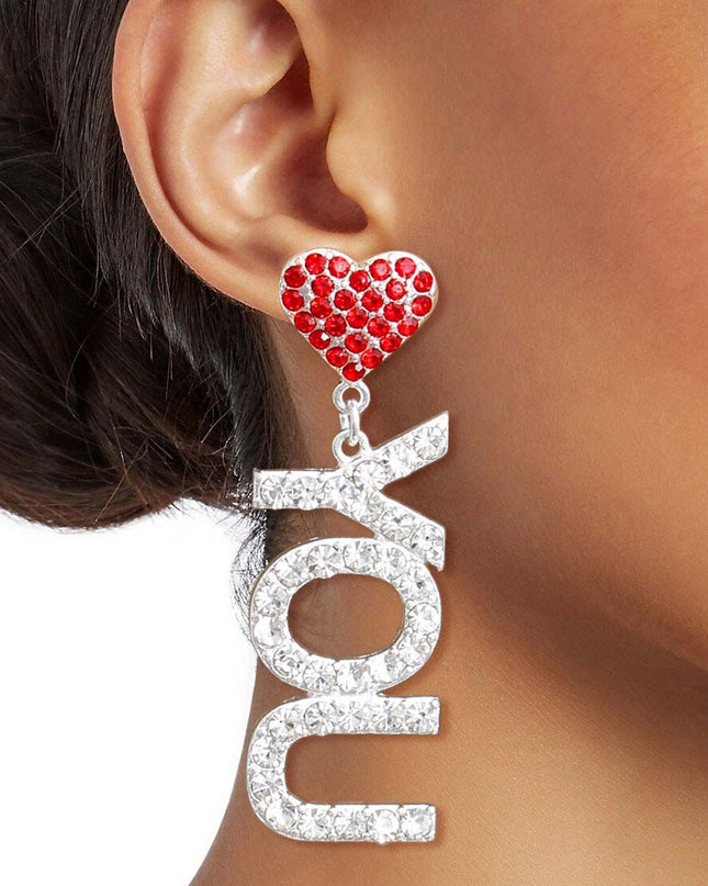 Red Silver LOVE YOU Earrings