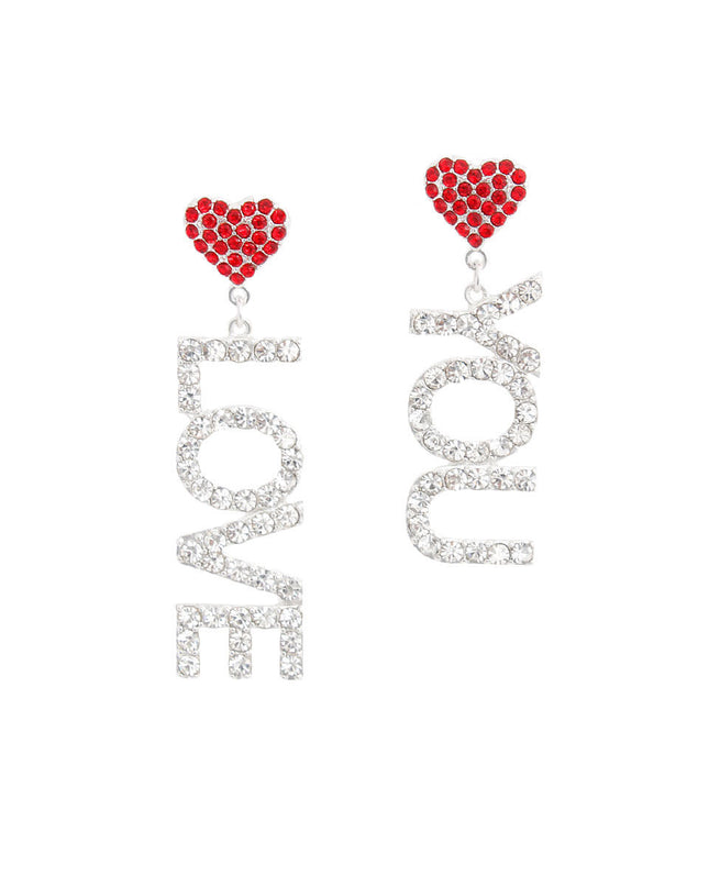 Red Silver LOVE YOU Earrings