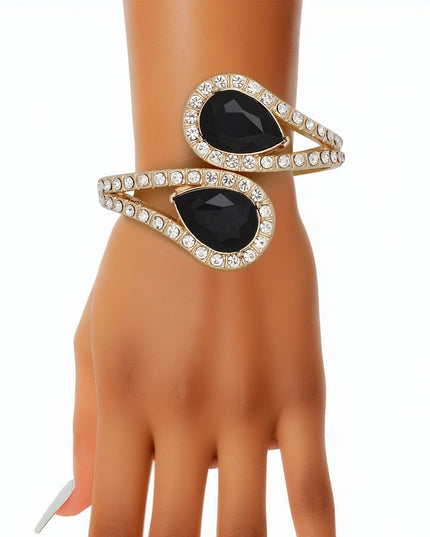 Cuff Brilliant Black Teardrop Crystal Bracelet