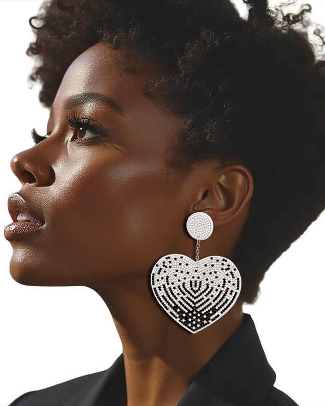 Drop Sparkling Love Black White Heart Earrings
