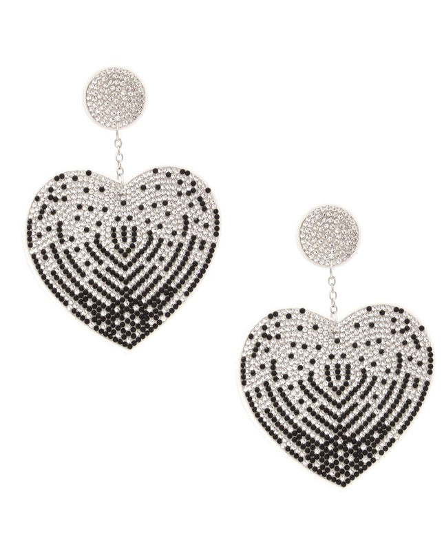 Drop Sparkling Love Black White Heart Earrings
