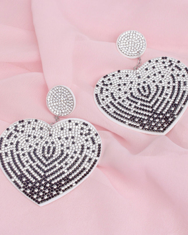 Drop Sparkling Love Black White Heart Earrings
