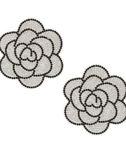 Studs White Flower Rhinestone Fabric Earrings