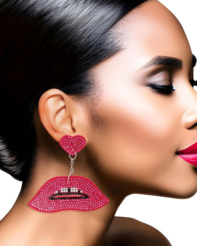 Fuchsia Lips Heart Earrings