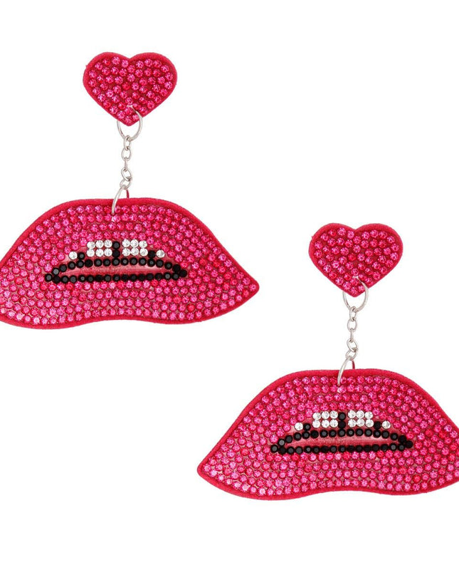Fuchsia Lips Heart Earrings