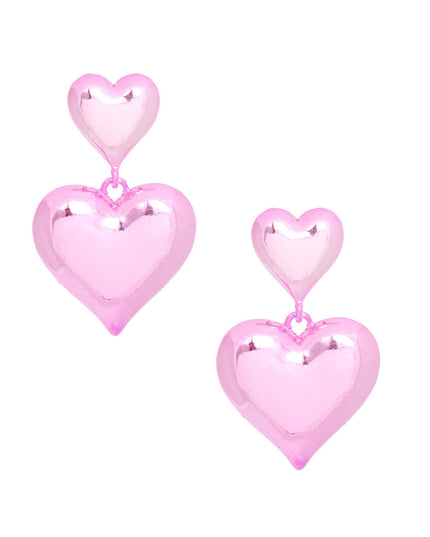 Dangle Pink Med Puffy Metal Heart Earrings Women