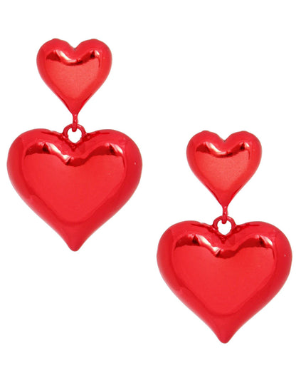 Dangle Red Med Puffy Metal Heart Earrings Women
