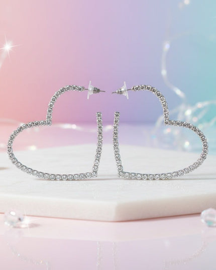Hoop Sweet Sparkle Silver Heart Stone Earrings
