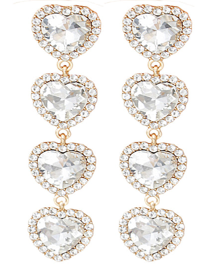 Gold Crystal Quad Heart Earrings