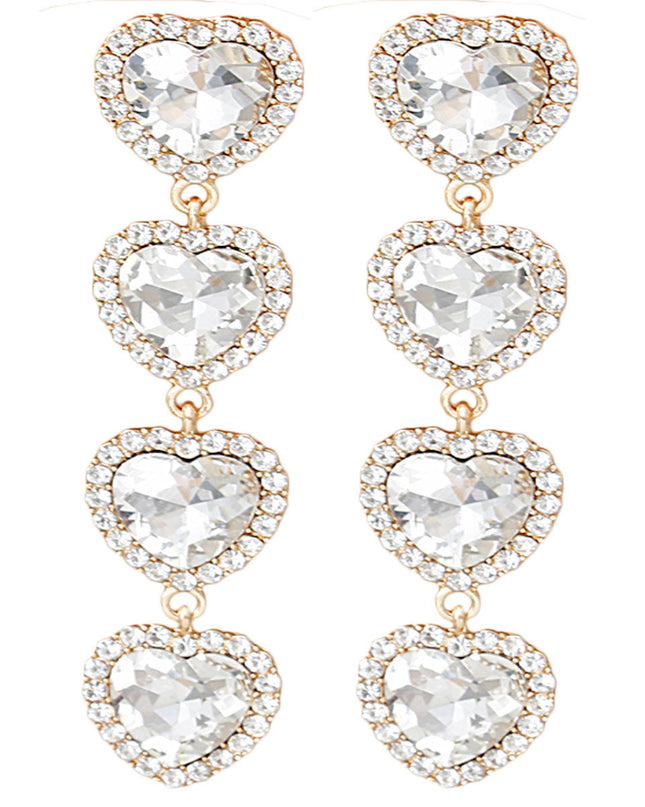 Gold Crystal Quad Heart Earrings