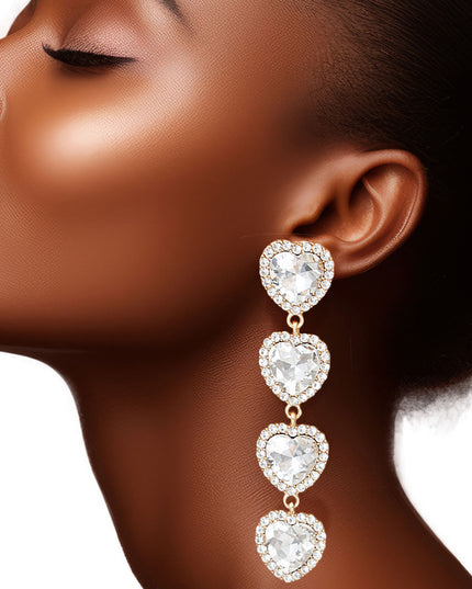 Gold Crystal Quad Heart Earrings