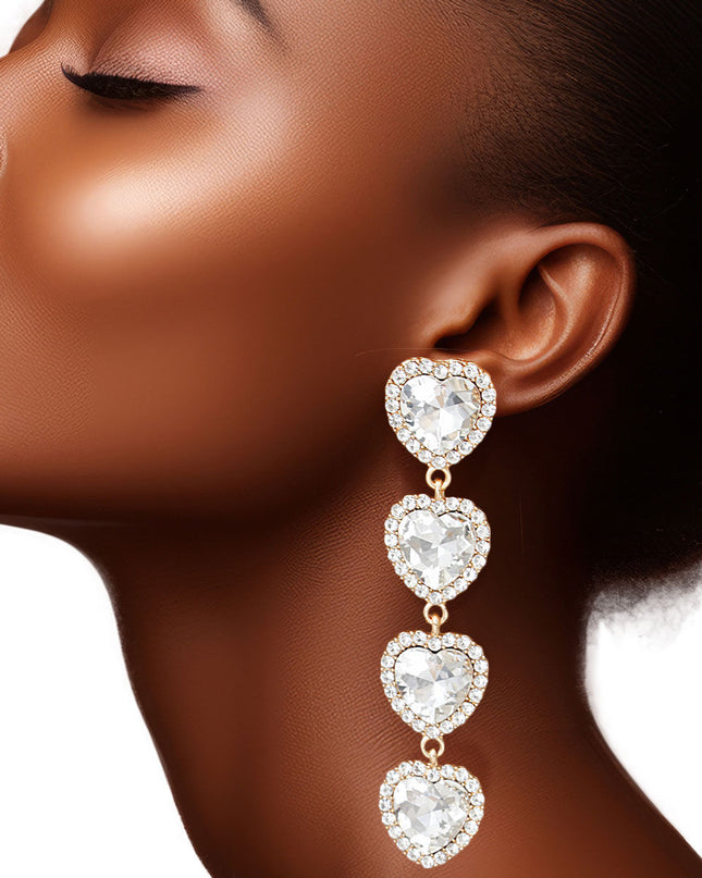 Gold Crystal Quad Heart Earrings
