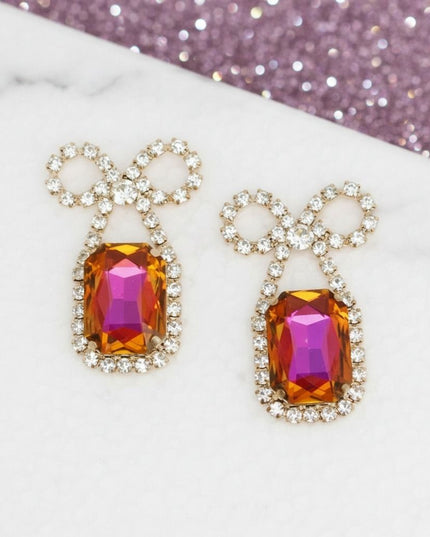 Dangle Date Night Purple Crystal Bow Earrings