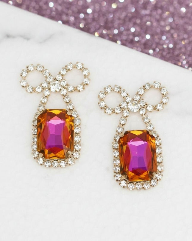 Dangle Date Night Purple Crystal Bow Earrings