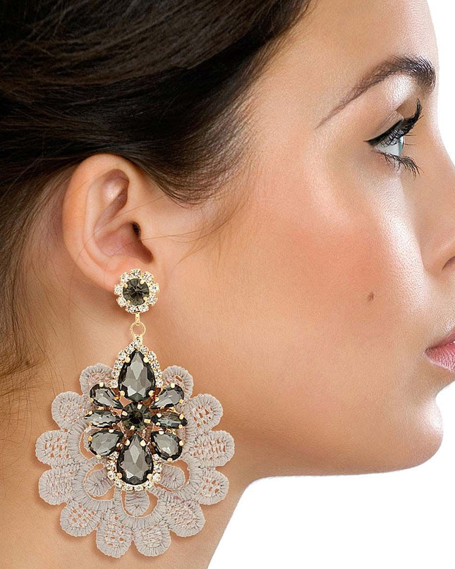 Gray Crystal Lace Earrings