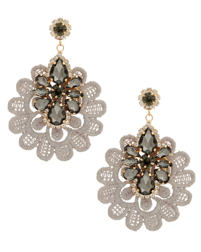 Gray Crystal Lace Earrings