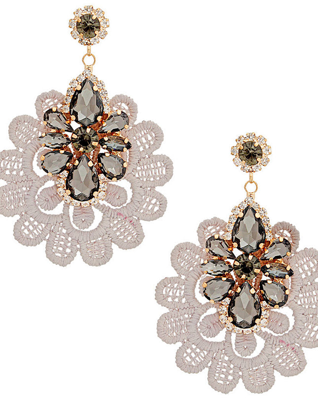 Gray Crystal Lace Earrings