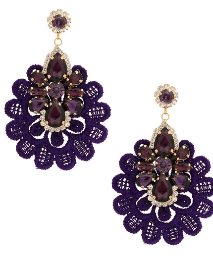 Purple Fabric Lace Crystal Earrings