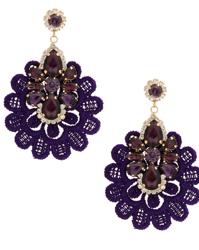 Purple Fabric Lace Crystal Earrings
