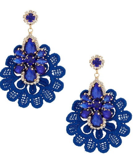 Royal Blue Fabric Lace Crystal Earrings