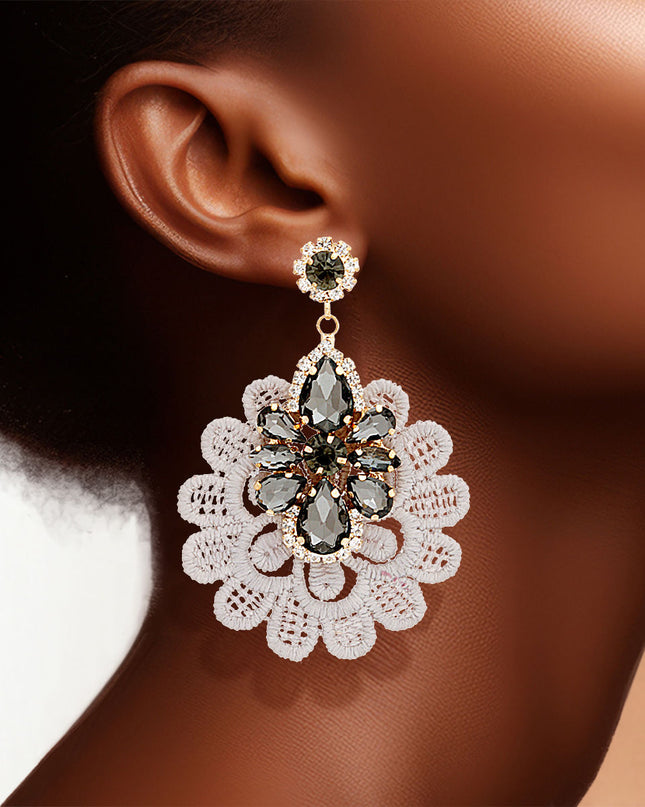 Gray Crystal Lace Earrings