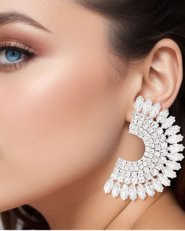Clear Semi Circle Silver Studs