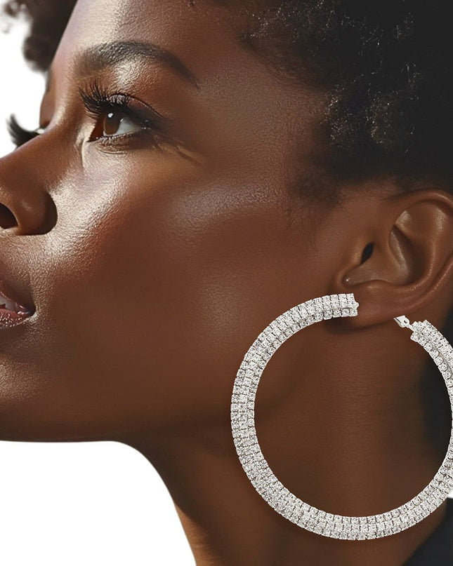 Hoops Iced Silver Stacked 80mm Earrings for Women