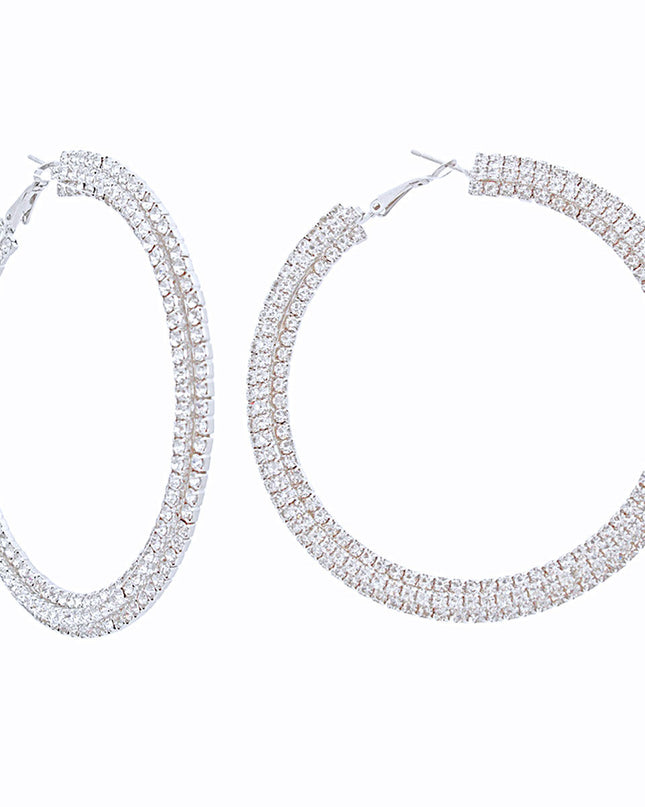 Hoops Iced Silver Stacked 80mm Earrings for Women