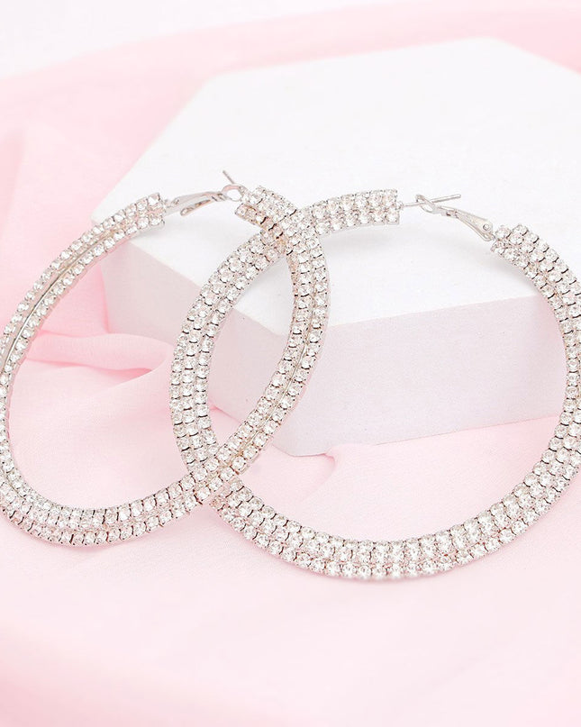 Hoops Iced Silver Stacked 80mm Earrings for Women
