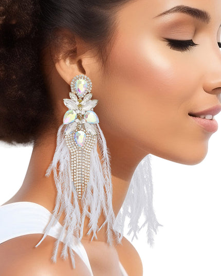 Tassel White Feather Glass Earrings for Women