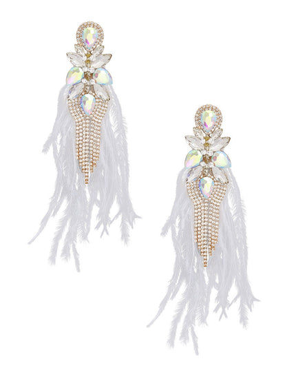Tassel White Feather Glass Earrings for Women