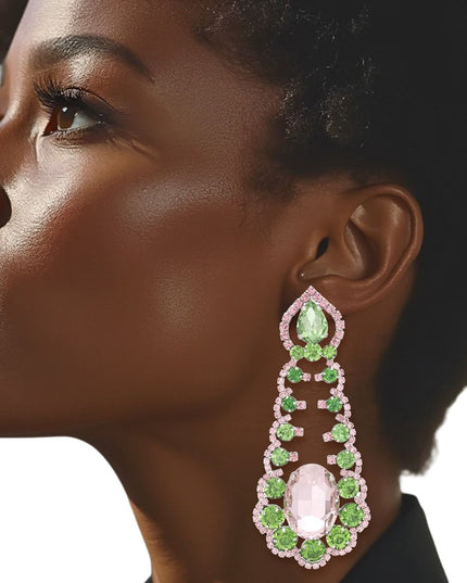AKA Sorority Ruffled Pink Green Crystal Earrings