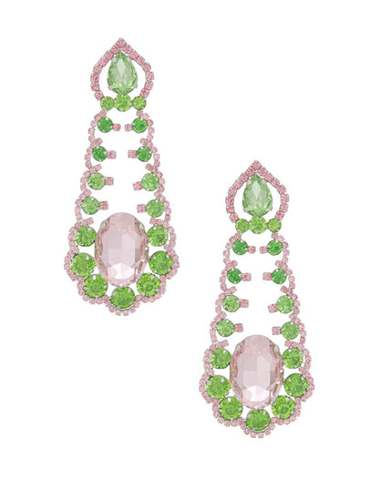 AKA Sorority Ruffled Pink Green Crystal Earrings