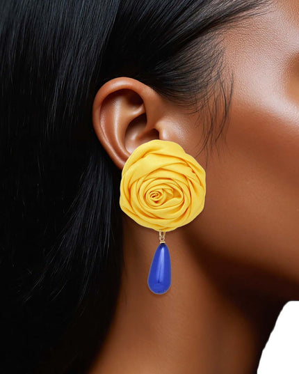 SGRHO Gold Rose Blue Pearl Teardrop Stud Earrings