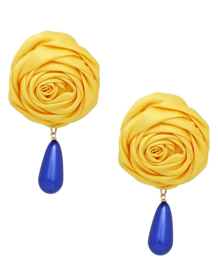 SGRHO Gold Rose Blue Pearl Teardrop Stud Earrings