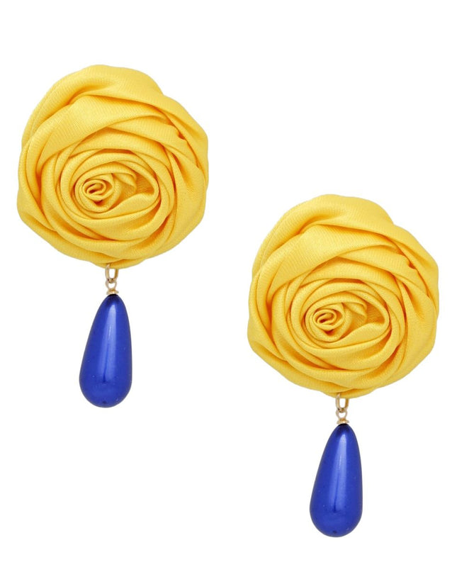SGRHO Gold Rose Blue Pearl Teardrop Stud Earrings