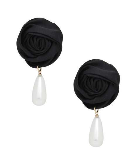 Stud Black Rose White Pearl Teardrop Earrings