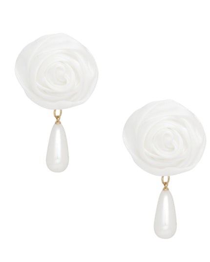 Stud White Rose White Pearl Teardrop Earrings