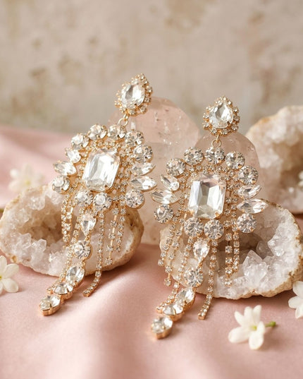 Gold Arched Glass Crystal Chandelier Earrings