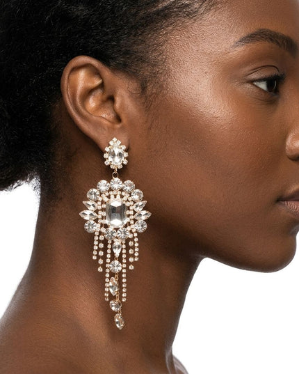 Gold Arched Glass Crystal Chandelier Earrings