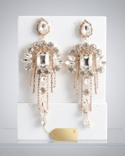 Gold Arched Glass Crystal Chandelier Earrings
