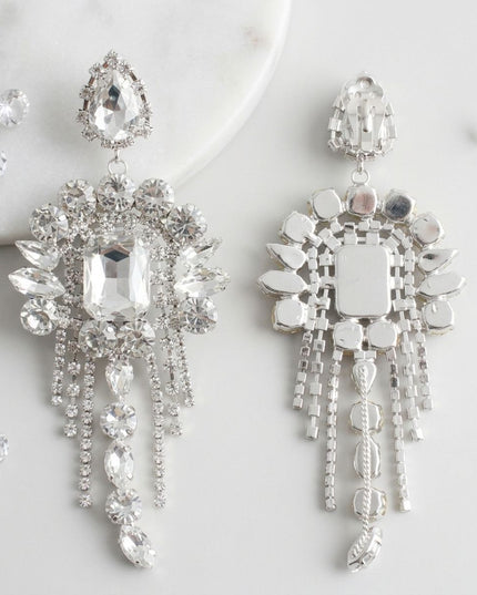 Silver Arched Glass Crystal Chandelier Earrings